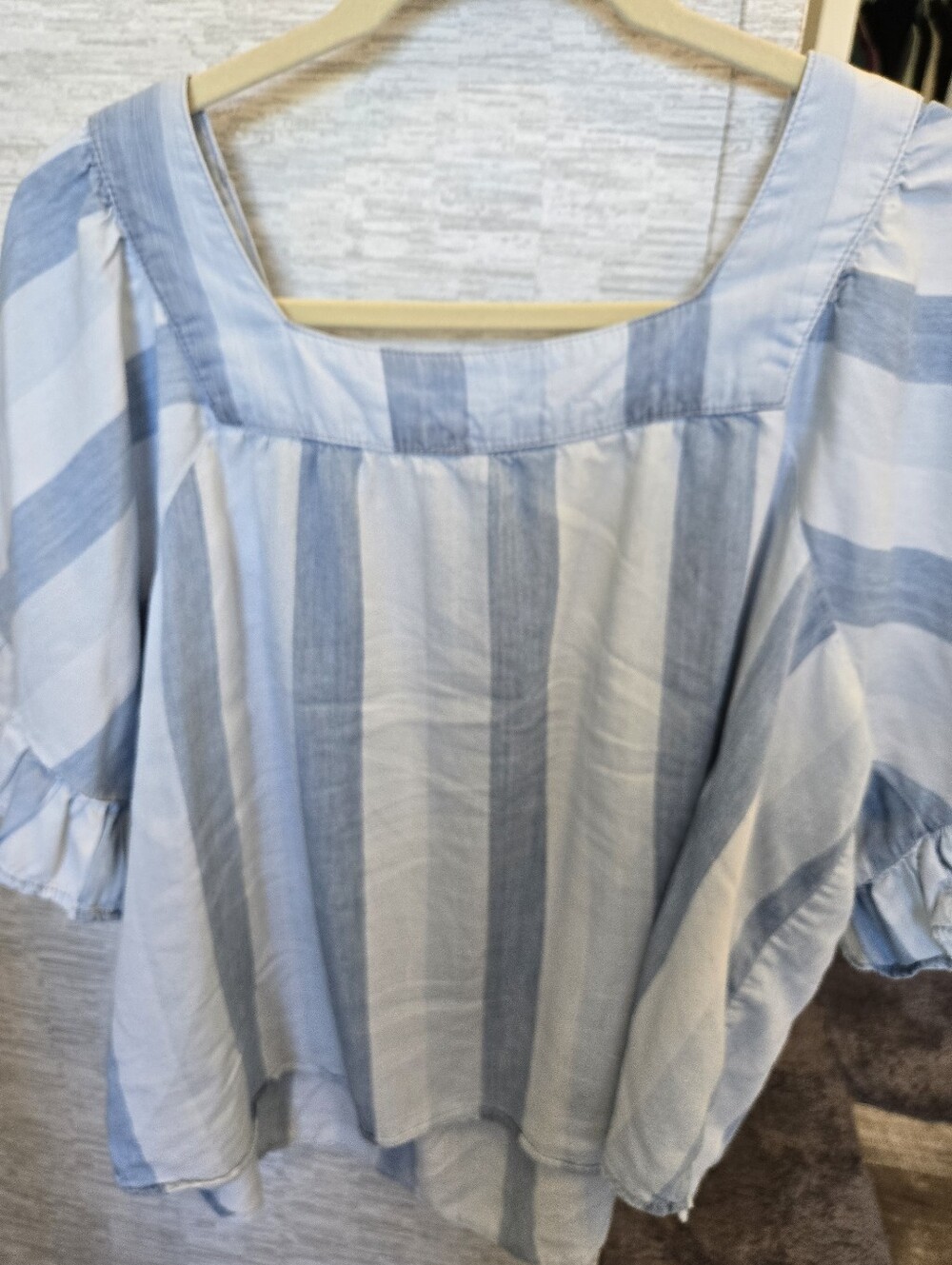 Light Blue Striped Women’s Blouse - Soft Square Neck - Picture 3 of 3
